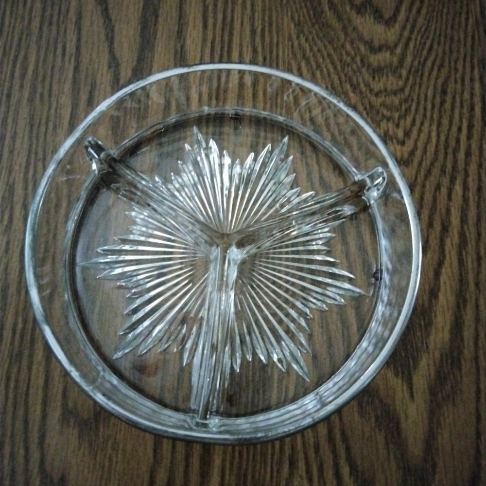Indiana Glass Crystal & Silver Divided Dish Antique